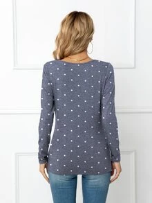 DEARCASE Maternity Polka Dot Slim Fit Tee - Dusty Blue - View 2