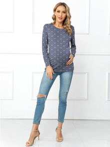 DEARCASE Maternity Polka Dot Slim Fit Tee - Dusty Blue - View 3