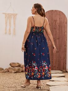 SHEIN Clasi 大碼印花水溶蕾絲拼接吊帶連衣裙 - 藏蓝色 - 查看 2