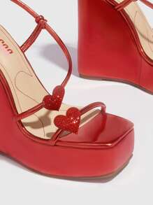 CUCCOO SZL Giày bệt dày và Dép nêm Nữ long lanh màu trơn Dải mỏng Hấp dẫn - Đỏ - Xem 4