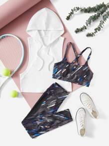 Yoga Trendy Graphic Print Sports Set With Phone Pocket - Multicolor - View 1
