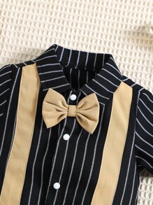 SHEIN Baby Boy Striped Bow Front 2 In 1 Jumpsuit - Multicolor - View 3