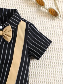 SHEIN Baby Boy Striped Bow Front 2 In 1 Jumpsuit - Multicolor - View 4