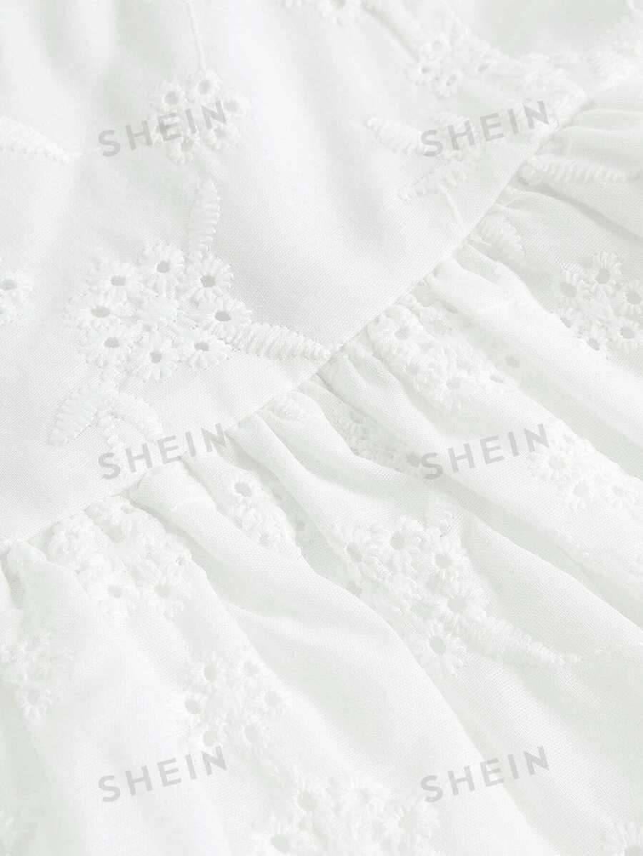 SHEIN MOD Eyelet Embroidery Puff Sleeve Ruched Bust Dress SHEIN UK