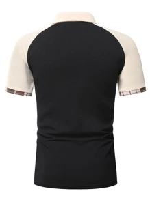 Manfinity Homme 男士格紋插肩袖POLO衫 - 黑色 - 查看 2