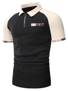 Manfinity Homme 男士格紋插肩袖POLO衫 - 黑色 - 查看 4