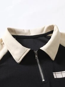Manfinity Homme 男士格紋插肩袖POLO衫 - 黑色 - 查看 5