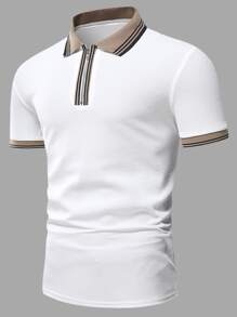 Manfinity Homme Men Striped Trim Polo Shirt - White - View 3