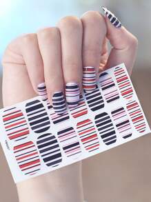 1 hoja Pegatina de arte de uña de rayas & 1 pieza lima de uñas - Multicolor - Ver 1