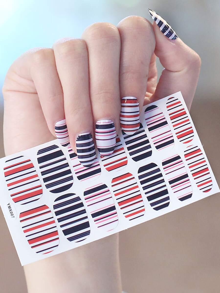 1 hoja Pegatina de arte de uña de rayas & 1 pieza lima de uñas - Multicolor - Ver 1