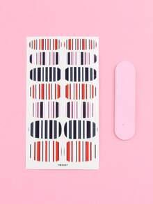 1 hoja Pegatina de arte de uña de rayas & 1 pieza lima de uñas - Multicolor - Ver 2