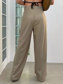 DAZY Fold Pleated Slant Pocket Suit Trousers - Khaki - View 7