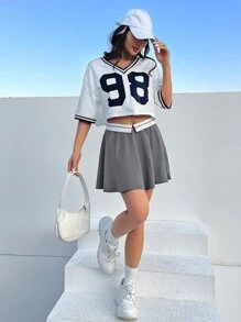 SHEIN Coolane 織帶拼接褶皺細節半身裙