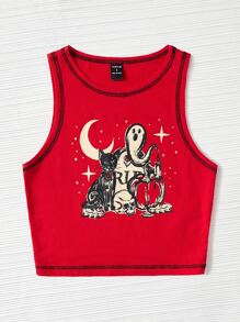 Mountain Vintage Press 萬聖印花頂針背心上衣 - 紅色 - 查看 3