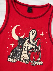 Mountain Vintage Press 萬聖印花頂針背心上衣 - 紅色 - 查看 4