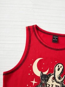 Mountain Vintage Press 萬聖印花頂針背心上衣 - 紅色 - 查看 5