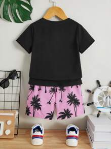 SHEIN Toddler Boys Coconut Tree Tee & Shorts - Multicolor - View 2
