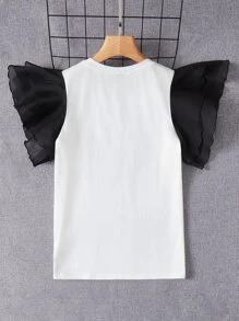 Patrizia Terranova Figure & Slogan Graphic Ruffle Trim Tee - White - View 3