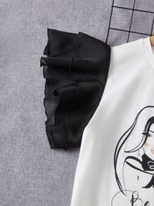 Patrizia Terranova Figure & Slogan Graphic Ruffle Trim Tee - White - View 5