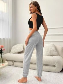 Letter Graphic Tie Waist Lounge Set - Multicolor - View 2