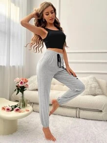 Letter Graphic Tie Waist Lounge Set - Multicolor - View 6