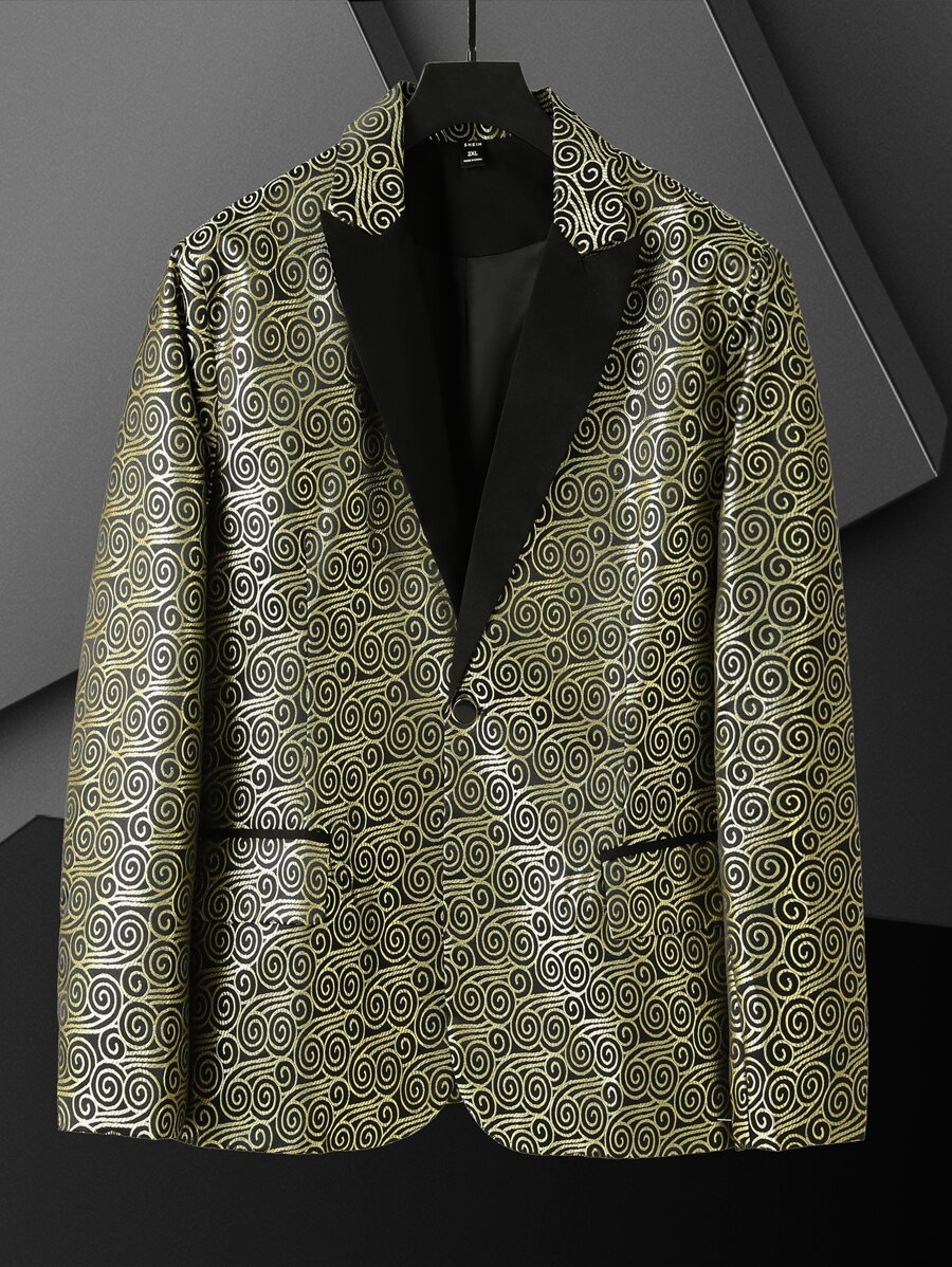 Manfinity Men Plus Allover Print Lapel Neck Blazer - Multicolor - View 1