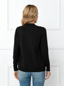 DEARCASE Solid Button Front Cardigan,Long Sleeve Tops