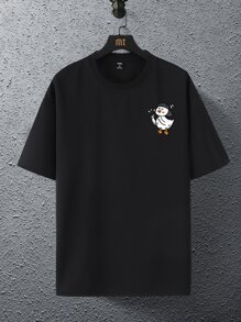 Manfinity Hypemode 男士寬鬆卡通及口號印圖案的坠肩t恤 - 黑色 - 查看 2