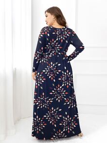 DEARCASE Plus Size Geo Print Hidden Pocket Dress - Navy Blue - View 3