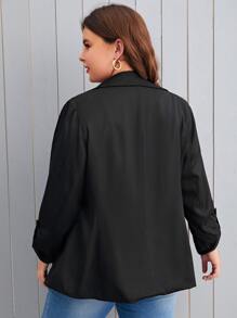 SHEIN LUNE Plus Lapel Neck Roll Tab Sleeve Open Front Blazer - Black - View 2