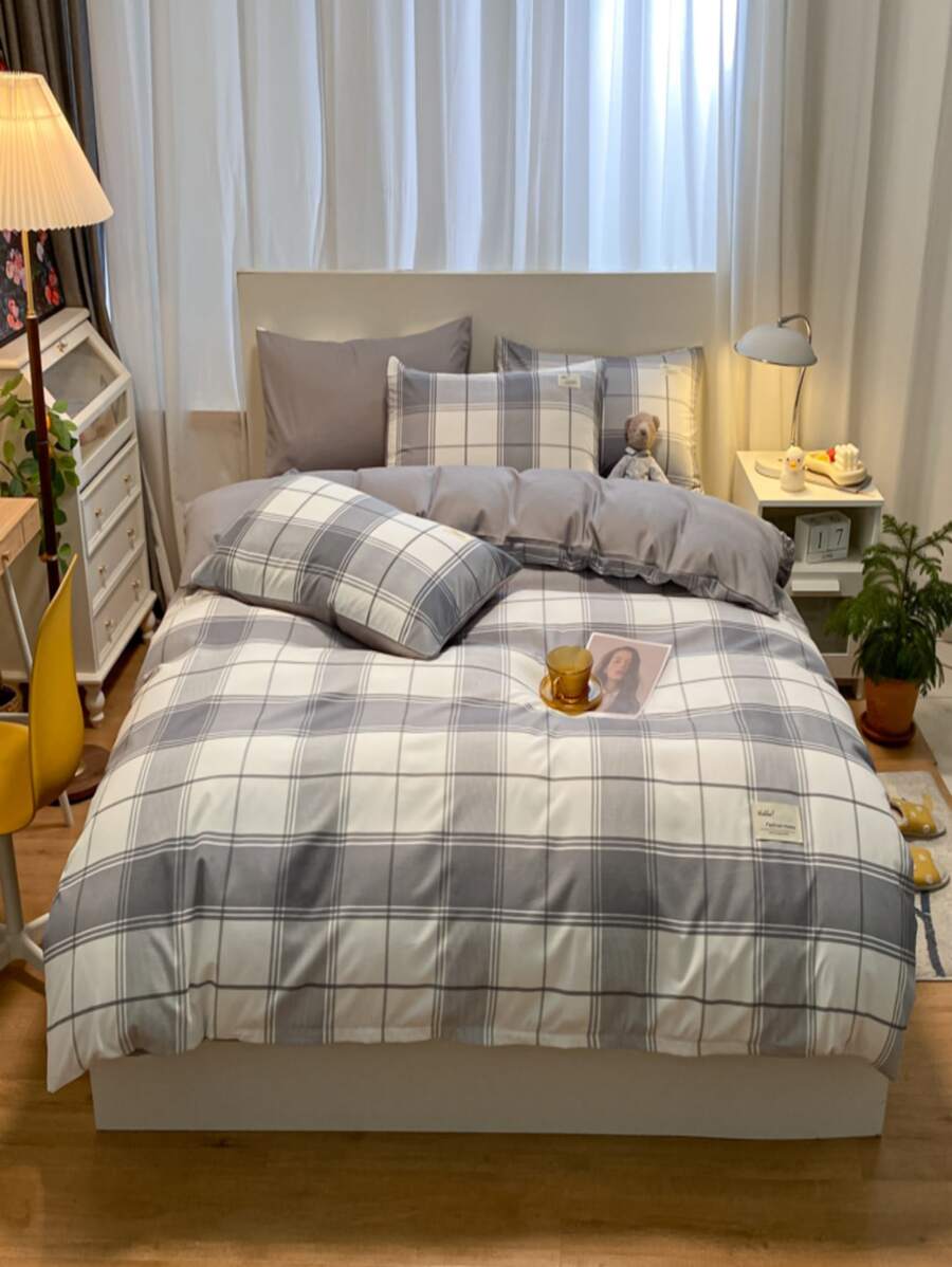 Set colcha sin relleno con patrón de cuadros - Multicolor - Ver 1