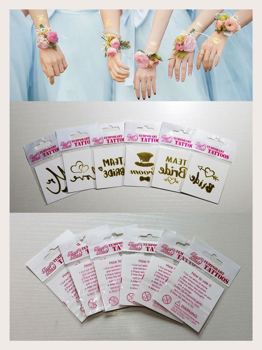 女性婚禮暫時性金屬紋身貼紙,適用於新娘tribune / 伴娘,每包6張 - 彩色 - 查看 1
