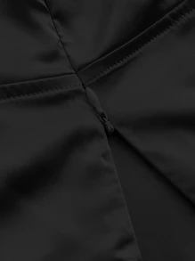 SHEIN MOD Solid Satin Asymmetrical Hem Crop Blouse - Black - View 7