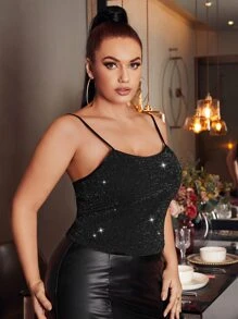 SHEIN SXY 大碼金屬亮絲吊帶上衣