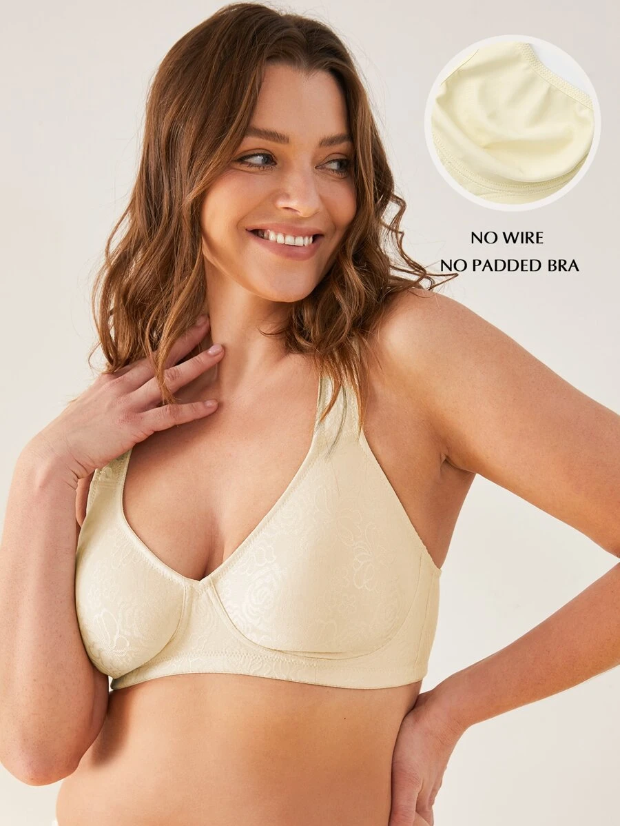 Plus Floral Pattern Wireless Bra - Apricot - View 1