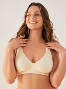 Plus Floral Pattern Wireless Bra - Apricot - View 4