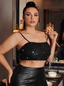 SHEIN SXY Top de tirantes crop con lentejuelas - Negro - Ver 3