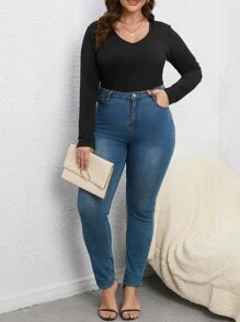 SHEIN Franclia Body de camiseta ajustado unicolor - Negro - Ver 4