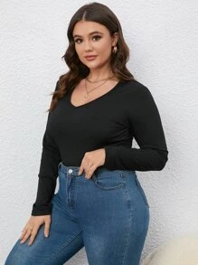 SHEIN Franclia Body de camiseta ajustado unicolor - Negro - Ver 5