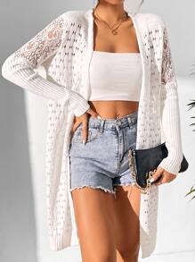 SHEIN Frenchy Cárdigan de punto de encaje en contraste