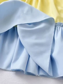 小女童撞色荷葉邊荷葉邊下擺連衣裙 - 彩色 - 查看 3