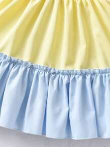 小女童撞色荷葉邊荷葉邊下擺連衣裙 - 彩色 - 查看 4