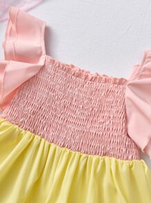 小女童撞色荷葉邊荷葉邊下擺連衣裙 - 彩色 - 查看 5