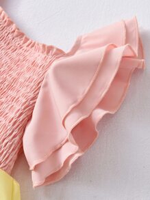 小女童撞色荷葉邊荷葉邊下擺連衣裙 - 彩色 - 查看 7