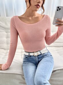 SHEIN Essnce Top crop unicolor de cuello scoop - Rosa - Ver 1