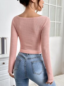 SHEIN Essnce Top crop unicolor de cuello scoop - Rosa - Ver 2