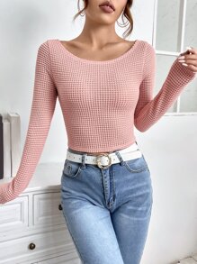 SHEIN Essnce Top crop unicolor de cuello scoop - Rosa - Ver 3