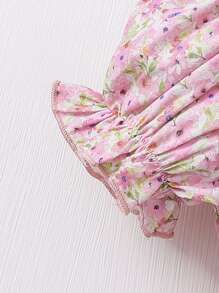 Toddler Girls Ditsy Floral Print Ruffle Trim Puff Sleeve Dress - Pink - View 3