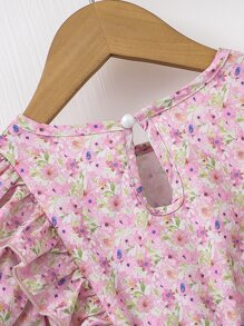 Toddler Girls Ditsy Floral Print Ruffle Trim Puff Sleeve Dress - Pink - View 6