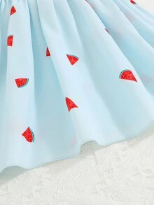 小女童西瓜圖案後背十字交叉吊帶洋裝